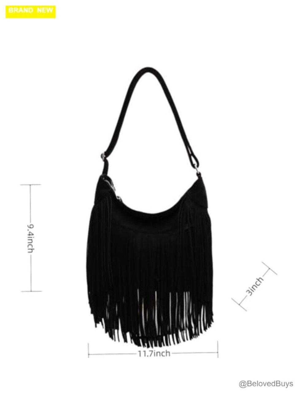 Vintage Suede Fringe Hobo Bag Tote Shoulder Crossbody Purse - Picture 5 of 7